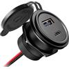 acegoo Presa USB 12V Caricatore USB C da Auto Alluminio, Dual Porte PD3.0 QC3.0 Ricarica Rapida, Impermeabile Sostituzione Accendisigari Per Camper Barca Marina Moto (1 Pcs)