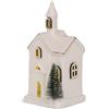Holz Glas Design HGD Chiesa in ceramica a LED con finestra in legno per funzionamento a batteria - Dimensioni: 7 x 7 x 15 cm - Chiesa festiva come decorazione natalizia