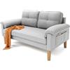 Xbro Divano a 2 Posti con Braccioli e Tasche Laterali, Piccolo Divano in Tessuto per Soggiorno, Appartamento, Ufficio, Facile da Montare, 145 x 77 x 77 cm, Grigio Chiaro