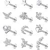 JeweBella JewBella 12 Pezzi 16G Cartilagine Helix Orecchini per Donna Uomo Acciaio Chirurgico Filettato Internamente CZ Luna Cuore Stella Foglia Labret Monroe Naso Stud Piercing Conch Trago Helix Argento/Oro