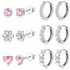 JeweBella 6Paia Piccoli Orecchini per Donna Ragazze in Argento 925 Ago Ipoallergenico Orecchini a Cerchio Cuore Fiore Zircone Multicolore Cartilagine Set di Orecchini Bambina Anallergici