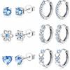 JeweBella 6Paia Piccoli Orecchini per Donna Ragazze in Argento 925 Ago Ipoallergenico Orecchini a Cerchio Cuore Fiore Zircone Multicolore Cartilagine Set di Orecchini Bambina Anallergici