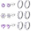 JeweBella 6Paia Piccoli Orecchini per Donna Ragazze in Argento 925 Ago Ipoallergenico Orecchini a Cerchio Cuore Fiore Zircone Multicolore Cartilagine Set di Orecchini Bambina Anallergici