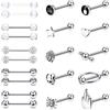 JeweBella 20 Pezzi 14G Piercing Lingua per Donna Uomo Acciaio Chirurgico Piercing Capezzolo Piercing Lingua Argento/Nero Piercing Barretta Gioielli 16mm