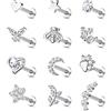 JeweBella JewBella 12 Pezzi 16G Cartilagine Helix Orecchini per Donna Uomo Acciaio Chirurgico Filettato Internamente CZ Luna Cuore Stella Foglia Labret Monroe Naso Stud Piercing Conch Trago Helix Argento/Oro