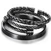 JeweBella 3 Pezzi Bracciale Rigido Uomo in Argento/Oro/Nero - Acciaio Inossidabile Lusso Numeri Romani Polsino Regolabile Set