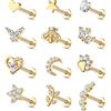 JeweBella JewBella 12 Pezzi 16G Cartilagine Helix Orecchini per Donna Uomo Acciaio Chirurgico Filettato Internamente CZ Luna Cuore Stella Foglia Labret Monroe Naso Stud Piercing Conch Trago Helix Argento/Oro