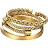 JeweBella 3 Pezzi Bracciale Rigido Uomo in Argento/Oro/Nero - Acciaio Inossidabile Lusso Numeri Romani Polsino Regolabile Set