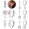 JeweBella 6 Paia Orecchini a Cerchio in Argento per Donna - Set Pendenti Cuore Fiore Stella in Acciaio Chirurgico Anallergici per Ragazze Bambini