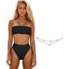 FFWTPY Costume Donna Due Pezzi Fascia Vita Alta Bikini Set Mare Costumi Curvy Bikiniset Senza Spalline Pantaloncino Contenitivo No Segno Abbronzatura Costume da Bagno (Nero/M)