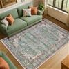 Topfinel Tappeto Vintage 140x200 cm Verde, Tappeto Boho Orientale a Pelo Corto, Lavabile in Lavatrice, Antiscivolo e Morbido, Tappeto per Cameretta, Soggiorno, Camera da Letto, Sala da Pranzo, Ufficio