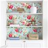 VEELIKE Carta da Parati Floreale Delicata Blu Vintage Carta Adesiva Fiori Rosa 44,5 cm x 300 cm Pellicola Adesiva per Mobili Fotomurale da Parete Bagno Decorazioni Camera da Letto Armadio Rimovibile