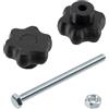 AERZETIX - Set di 12 manopole di serraggio M6 a forma di stella in plastica nera + 6 viti M6x80 mm a 6 punte e 6 dadi esagonali M6 | corsa di serraggio massima 51 mm