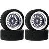 KINGCOO - Set di 4 pneumatici e ruote per auto radiocomandate, 65 mm, rivestimento in plastica, per Tamiya WR8 HPI HSP TT02 (nero/argento)