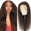 Weeybay Parrucca Donna Naturale Onda Acqua Capelli Umani Parrucca Senza Colla Chiusura 4x4 in Tessuto Lace Wig Marrone Cioccolato #4 Capelli Non Trattati Densità 150% Lunghezza 81 cm