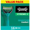 WILKINSON SWORD Xtreme 3 da uomo | Sensitive | Set di 16 rasoi usa e getta