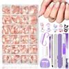 MrCuvaryas 420 pezzi French Square unghie finte da incollare, kit completo copertura corta colla acrilica punta per unghie rosa mandorla corta art beauty