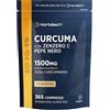 Horbäach Curcuma Piperina Zenzero 1500 mg | 365 Compresse Vegane | Complesso di Curcuma con Piperina | Horbaach