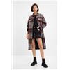 Desigual, Cappotto overshirt scozzese, Nero, L