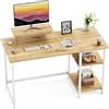 GreenForest Scrivania da Ufficio e Gaming con Supporto per Monitor, Tavolo per computer da Casa da 100 cm con Scaffle Reversibili, Scrivania da Studio per Piccoli Spazi, Beige