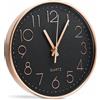 Generico Orologio da Parete Moderno Nero e Oro Rosa con Vetro Frontale, Silenzioso Quartz, Design Elegante per Casa Ufficio Cucina (20 Centimetri)