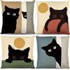 Bigqin Federa Per Cuscino Di Lino Di Gatto nero 50 X 50 Cm, Set Da 4 Pezzi Con Home, Con Chiusura Lampo Nascosta, Cuscino Per Divano（Gatto nero Serie 1）