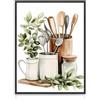 Dazzlewall Tela Botanica Cucina Acquarello, Poster con Foglie di Eucalipto Verde Salvia e Utensili Cucinari per Decorazione Cucina Sala da Pranzo 30×40 cm Senza Cornice