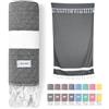 jazzylab ELMAS Peshtemal Hammam | Telo turco in puro cotone con motivo a quadri classico | Leggero, assorbente e compatto | Ideale per spiaggia, bagno, spa o viaggio | 90x180 cm - Nero
