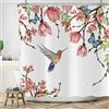 ASDCXZ Tenda da Doccia con Fiori 180x200 cm, Primavera Rosa Fiori Verde Foglie Blu Farfalla Colorato Uccello Bagno Lavabile Tende da Doccia in Poliestere Tessuto Impermeabile per Vasca da Bagno con 12