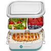 Everusely Bento Box in acciaio inossidabile - Lunch Box a più livelli - Contenitore metallico a 2 scomparti con coperchio a tenuta stagna - Livello a scomparti rimovibile - di Everusely