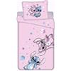 sarcia.eu DISNEY Stitch Rosa LETTO DOPPIO, biancheria da letto per bambini in cotone con cerniera, 100% COTONE 140x200+70x90cm OEKO-TEX (formula 11)
