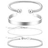JeweBella 4 Pezzi Bracciale Uomo Argento/Oro/Nero Acciaio Inossidabile Aperto Bracciale Rigido Bracciale Catena Set Bracciali Uomo Gioielli