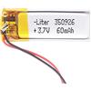Liter energy battery Batteria 350926 LiPo 3.7V 60mAh 0.222Wh 1S 5C Liter Energy Battery per l'elettronica Ricaricabile Telefono Portatile Smartwatch Orologio GPS - Non adatto per Radiocomando 28x9x4mm (60mAh|350926)