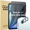 ProCase 1 Pezzi Pellicola Privacy iPad Air 11 Pollici M2/M3 2024/2025 + 2 Pezzi Camera Lens Protector Abbinato ai Colori dell'iPad, Vetro Temperato Privacy iPad Air 11" A3266 A2902 -Blu