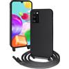 FERLAN Custodia per Samsung Galaxy A41 Cover con Cordino,Nero Silicone Antiurto TPU Morbido Case Corda Collana Necklace Regolabile Stylish con Catena Ultra Sottile Cover per Samsung Galaxy A41,Nero