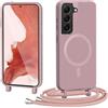 Spdymo Cover Magnetica per Samsung Galaxy S22 5G avec Cordino, Compatibile con MagSafe, Morbido Silicone Custodia per Samsung S22 con Collana Tracolla AntiGraffio Protettiva Case, Rosa Oro