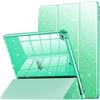 INFILAND Custodia per iPad 6a/5a generazione 9.7 pollici 2018/2017, iPad Air 2/Air 1a graziosa custodia protettiva trasparente glitterata per bambini, ragazze, donne, con portamatite (verde acqua
