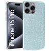 N NEWTOP 3in1 Cover Compatibile Apple iPhone 15 Pro, Custodia Case GLITTER Brillantini Paper Interno Bling TPU + PC Flessibile Morbida Case Posteriore Lucida Protezione Fotocamera (Azzurro)