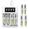 EBL 4 Slot Caricabatterie LCD per AA & AAA NI-MH Batterie Ricaricabili, Caricatore Indipendente con 4 x 1100mAh AAA & 4 x 2800mAh AA