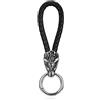 PiercingJak Portachiavi da uomo in vera pelle nera con testa di lupo norvegese in acciaio inossidabile vintage Nordic Mjolnir portachiavi ciondolo amuleto celtico simbolo pagano portachiavi, Nero , M