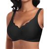 Ganado Reggiseno senza cuciture da donna senza ferretto, profondo scollo a V, bordi ondulati, reggiseno confortevole bralette Soft reggiseni senza ferretto, Onda anteriore nera, XL