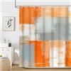 iTapnoom Tenda da doccia per bagno, arancione, beige, grigio, moderno, astratto, pittura grunge, accessorio per il bagno, decorazione in tessuto, impermeabile, 183 x 182 cm, con ganci