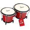XDrum PERC Bongos Club Rosso Vino - 2 Tamburi da 6 e 7 - Bongos con pelli naturali accordabili e chiave di accordatura - Tamburi in legno rosso vino
