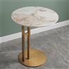 Tavolino Neriko stile Japandi con top in ceramica beige effetto marmo Calacatta e struttura in metallo dorato