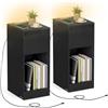 VASAGLE Set di 2, Comodino Stretto, Tavolino Laterale, con Illuminazione LED, 1 Porta USB-A, 1 Porta USB-C, Cassetto e Scomparto, Camera da Letto, Soggiorno, Nero Ebano/Bianco Nuvola/Giallo Mandorla e