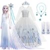 Disney Frozen Princess Elsa con abito a mantella per ragazza Abito bianco in pizzo a maniche lunghe Festa festiva Frozen Snow Queen Dress 1-12 anni