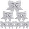 BetterJonny 7Pcs Fiocchi Natalizi Glitterati Dimensioni Miste, Fiocchi Decorativi Nastro Fiocchetti Paillettes 15 cm/18 cm/24 cm Decorazioni Natalizie Albero di Natale Ghirlanda Scatole (Argento)