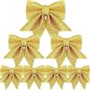 BetterJonny 7Pcs Fiocchi Natalizi Glitterati Dimensioni Miste, Fiocchi Decorativi Nastro Fiocchetti Paillettes 15 cm/18 cm/24 cm Decorazioni Natalizie Albero di Natale Ghirlanda Scatole Regalo Oro
