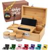 HASHSTASH The OG Storage Box, grande scatola in bambù con serratura a combinazione, coperchio magnetico, vassoio organizer, tubo ermetico e 3 barattoli a prova di odore, scatola in legno con chiusura decorativa