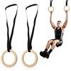 HERCHR 1 Paio Anelli da Ginnastica in Legno con Cinghie Regolabili per Barre per Trazioni, Fitness Anelli Palestra con Regolabili Lunghi Fibbie Cinghie Allenamento per Palestra di Casa